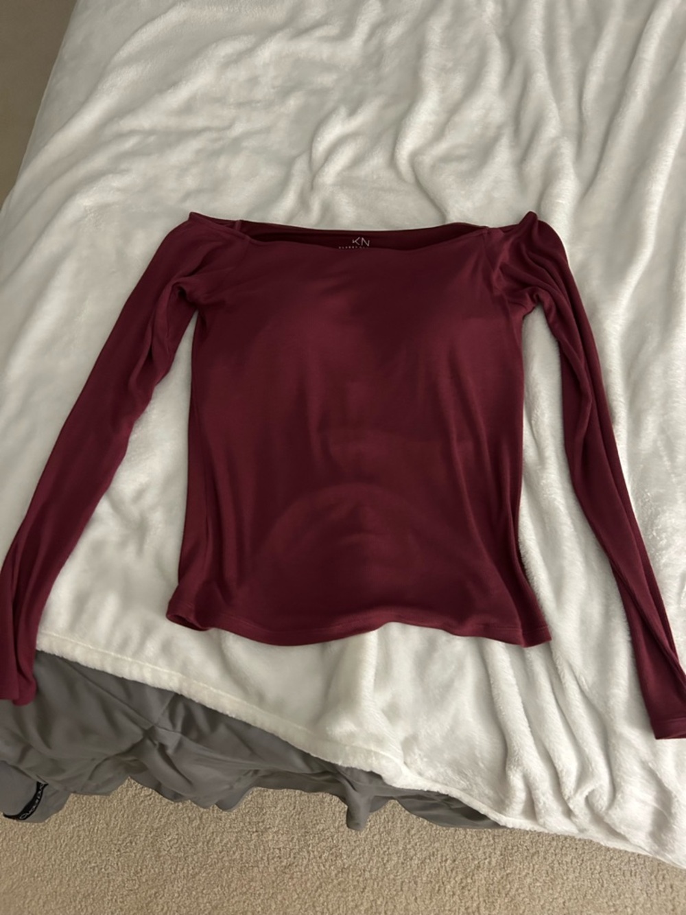 Klassy Network Off-Shoulder Long Sleeve Top in Burgundy